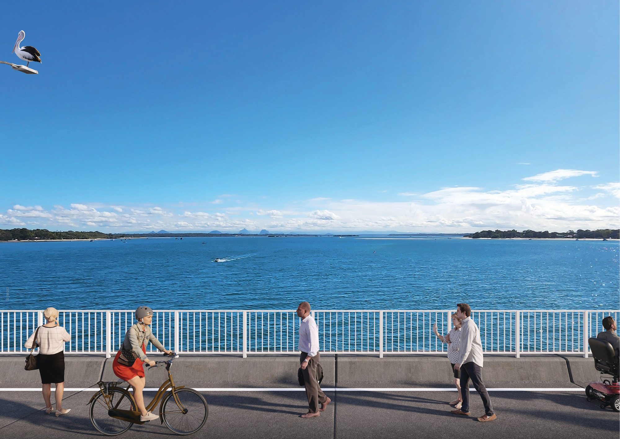 The next Bribie Bridge will have a much wider active transport path to improve safety for pedestrians, cyclists and mobility scooters.